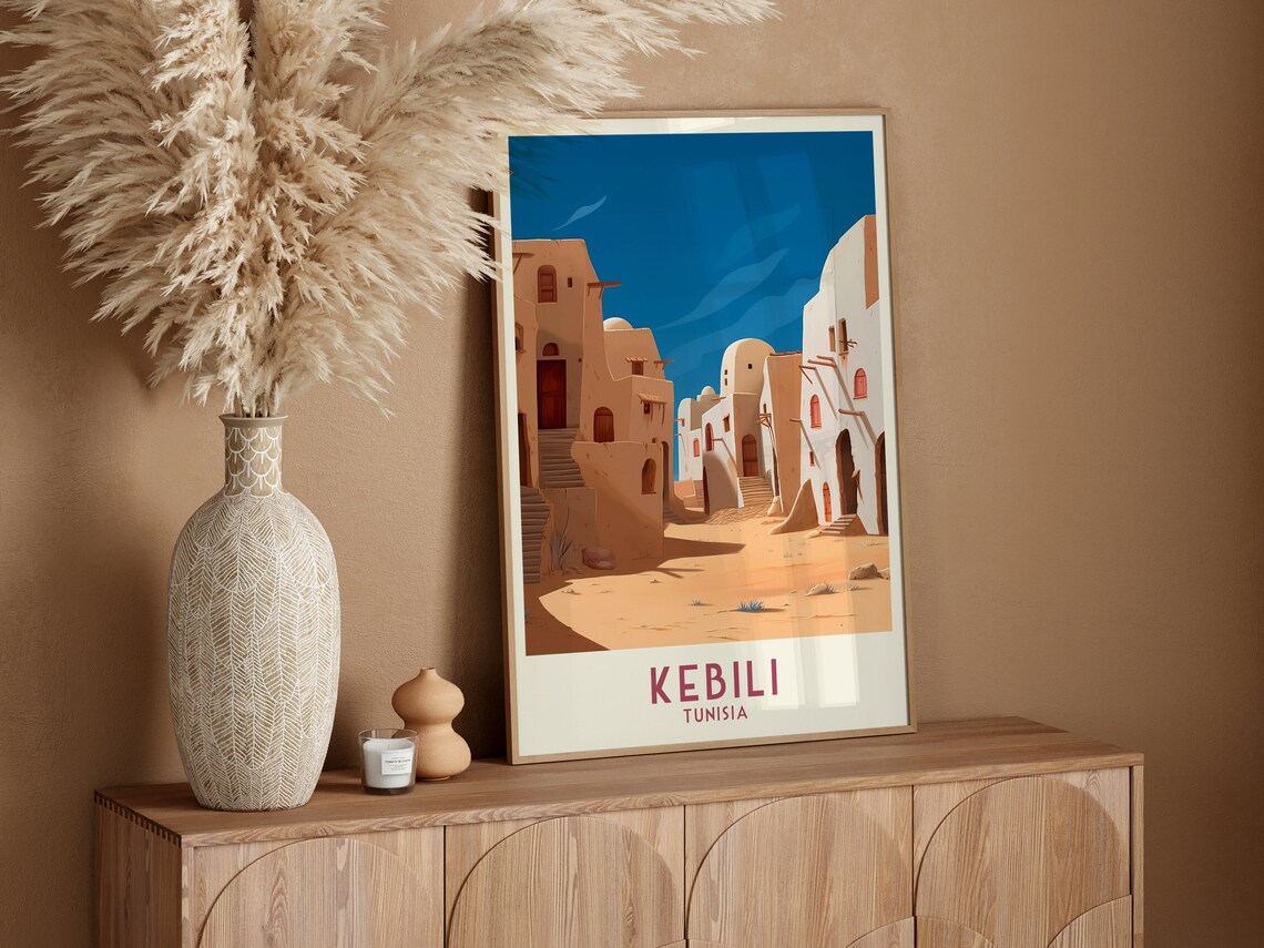 Kebili Tunisia Desert Old Town Street Vintage Retro Travel Poster - Image 3