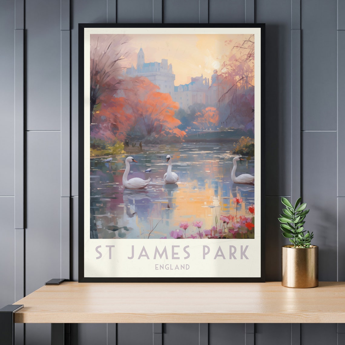 St James Park London Swans Lake Autumn Sunset Romance Poster - Image 3