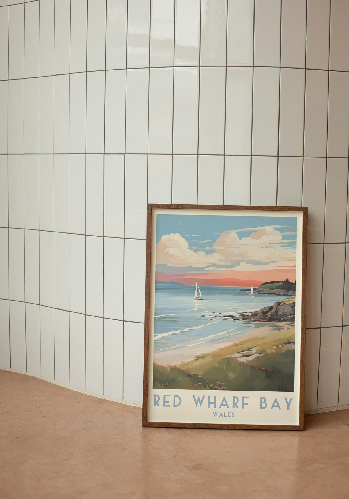 Red Wharf Bay Wales Sunset Sailboats on Calm Sea Travel Poster - Image 2