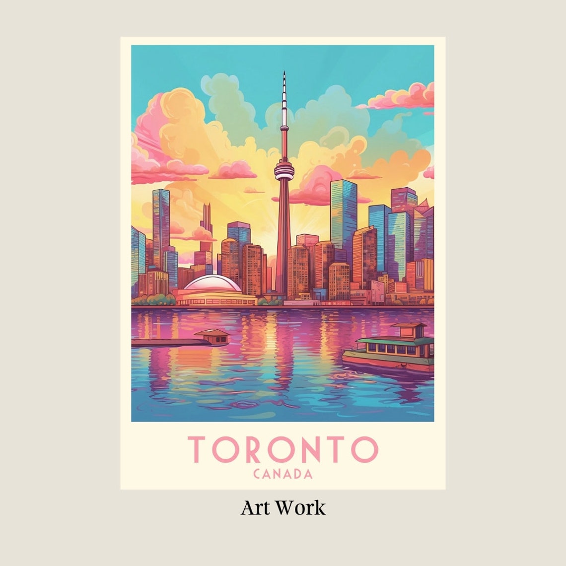 Toronto Canada CN Tower Sunset Skyline Waterfront Travel Poster