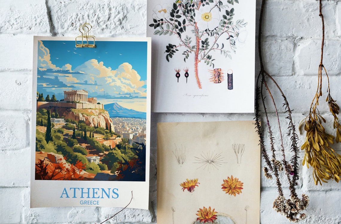 Athens Greece Acropolis on the Rock Vintage Retro Travel Poster - Image 4