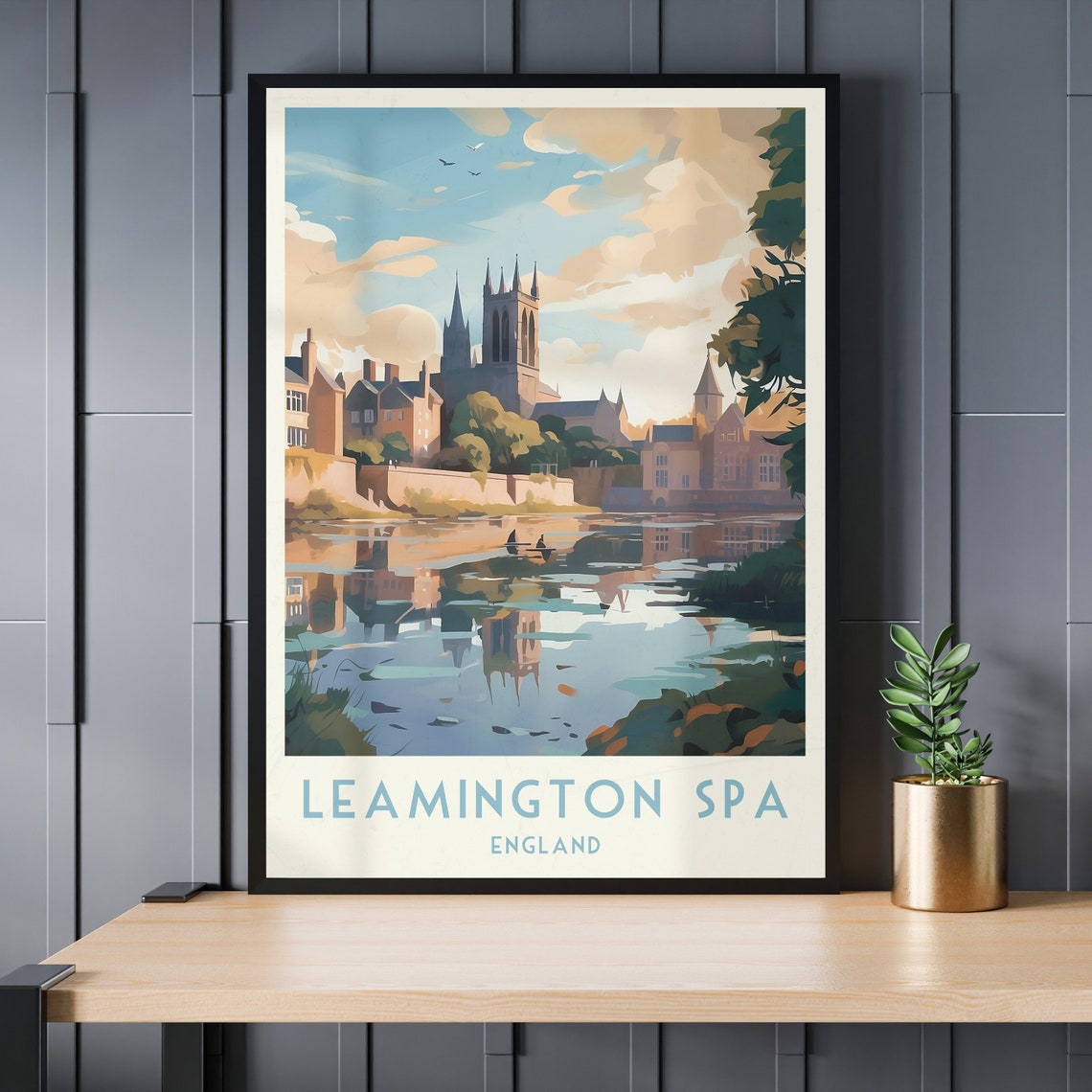 Leamington Spa England Riverside Church Reflection Travel Poster - Image 3