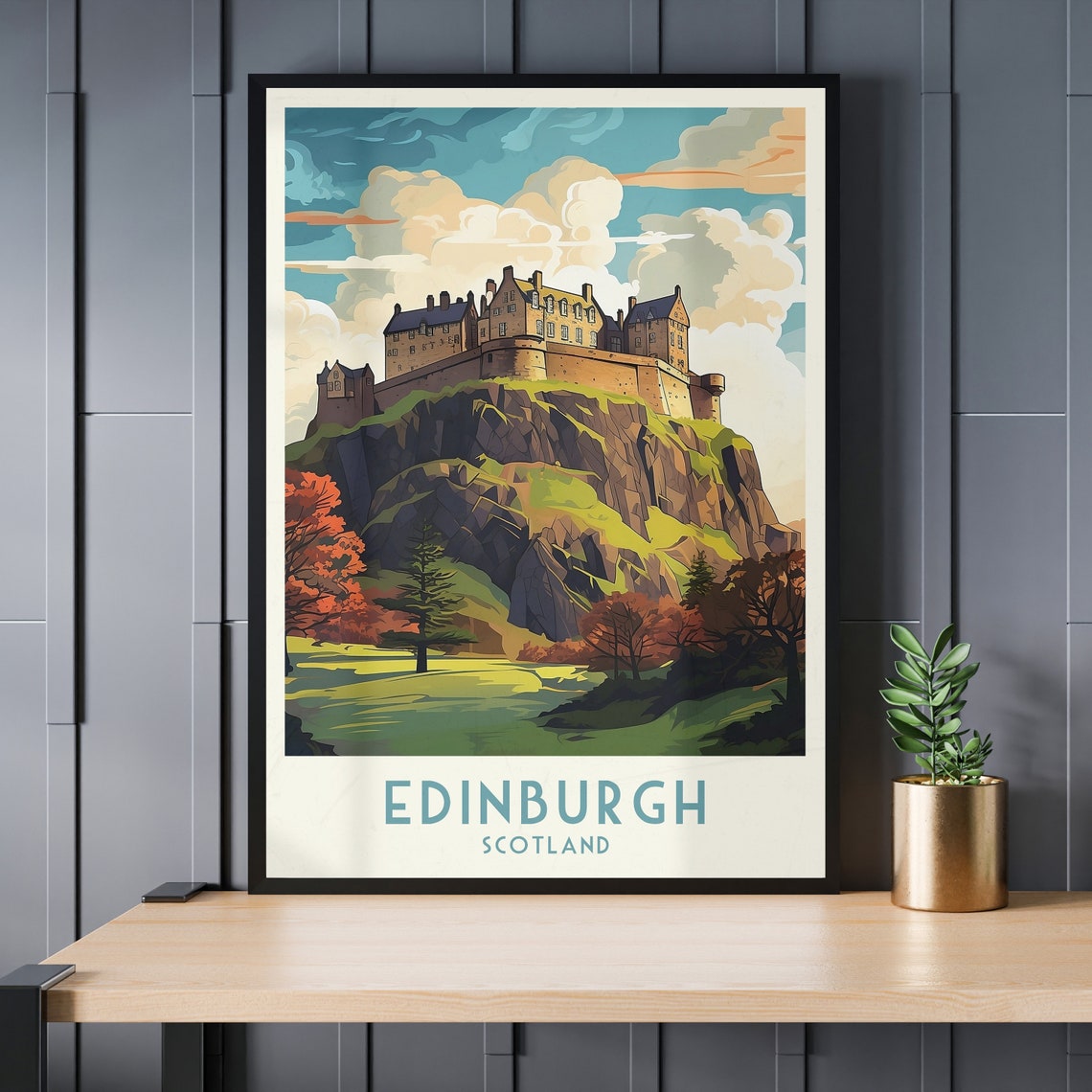 Edinburgh Castle Rock Sunset Highlands Vintage Scotland Travel Poster - Image 3
