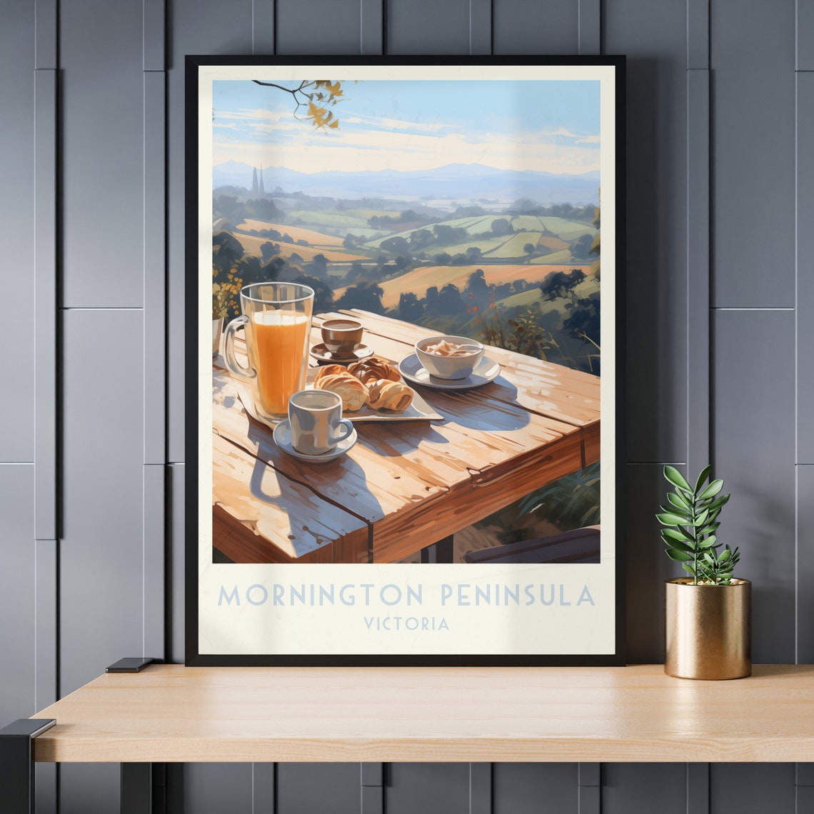 Mornington Peninsula Poster with Breakfast Spread Overlooking Hills - Image 3