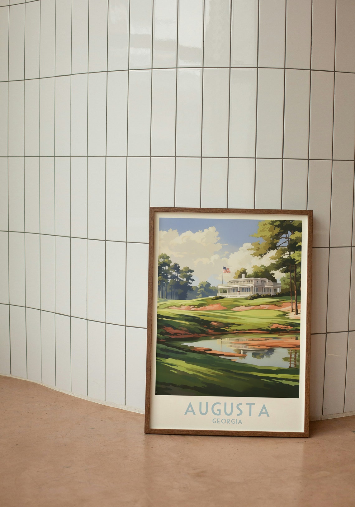 Augusta Georgia Clubhouse Flag Over Rolling Greens Golf Poster - Image 2