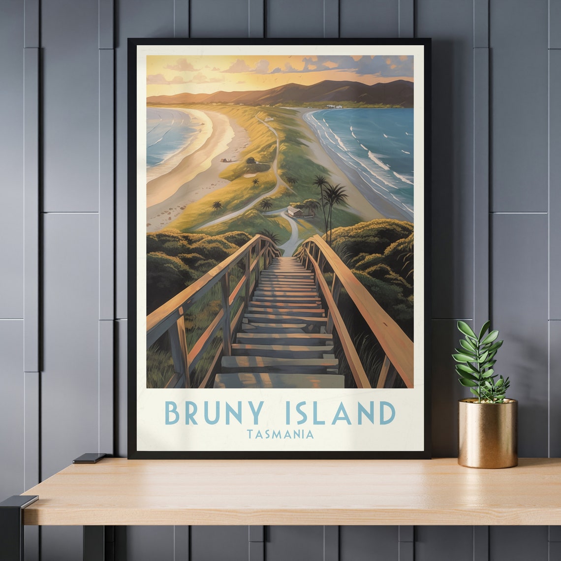 Bruny Island Tasmania Wooden Stairs Beach Sunset Travel Poster - Image 3