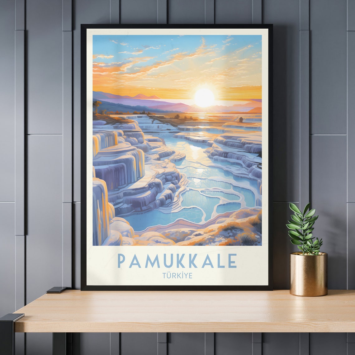Pamukkale Travertine Terraces Sunrise Vintage Turkey Travel Poster - Image 3