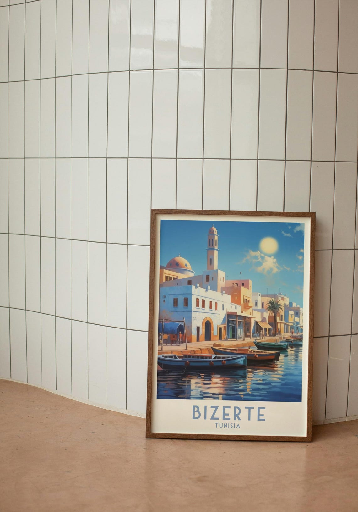 Bizerte Tunisia Old Harbour Boats Mosque Sunset Travel Poster - Image 2