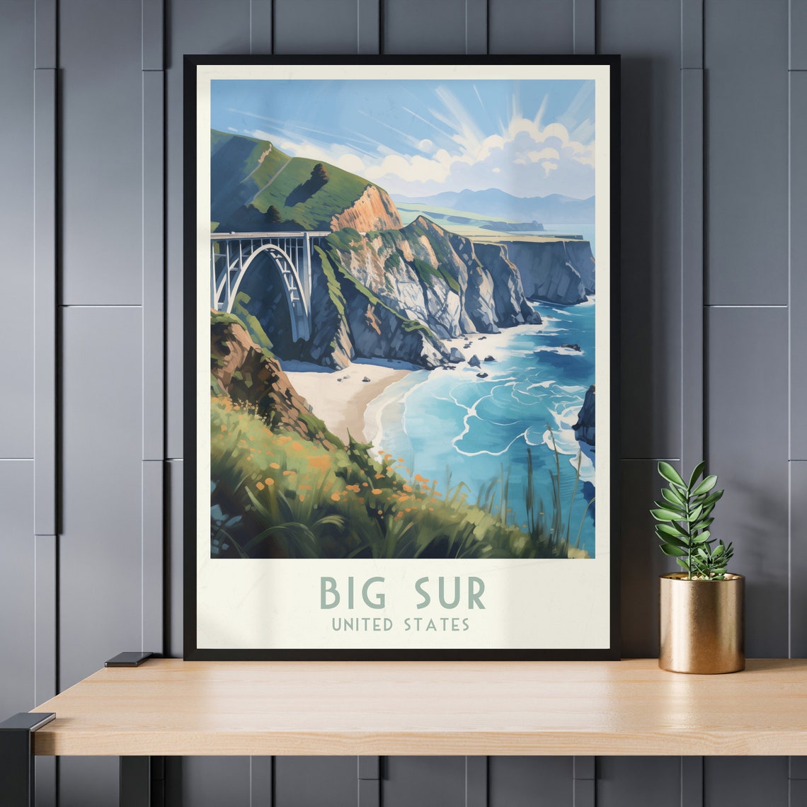 Big Sur California Bixby Creek Bridge Coastal Cliffs Travel Poster - Image 3