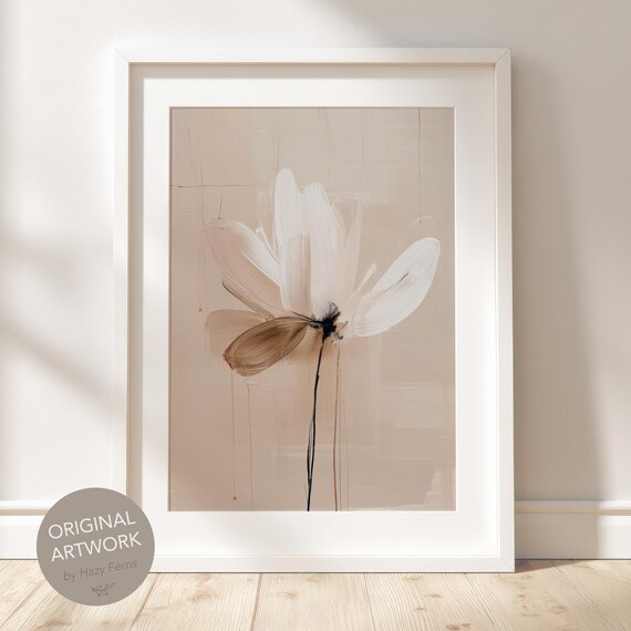 Abstract Floral Print Beige Minimalist Wall Art