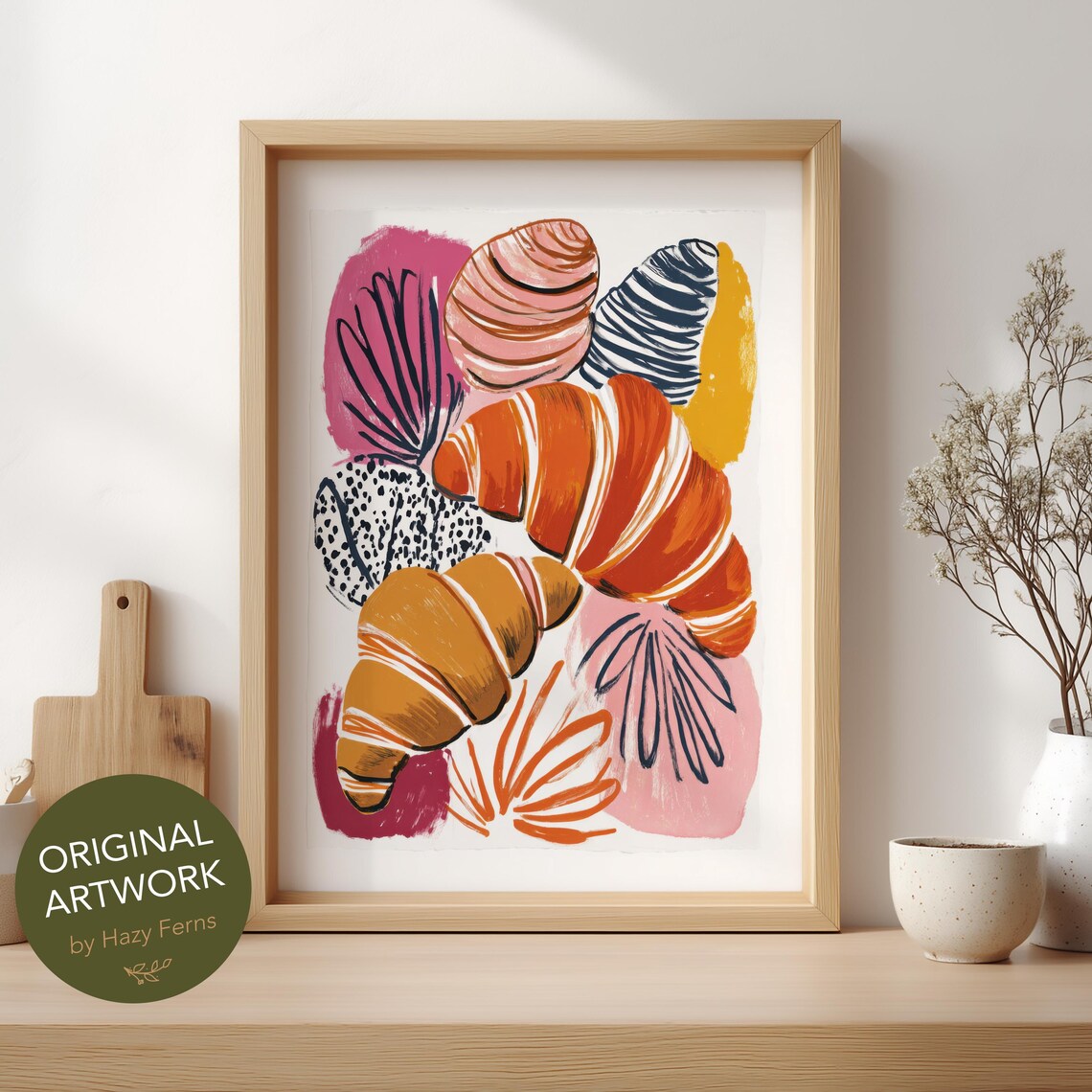 Croissant Breakfast Art Poster Colorful Gouache Kitchen Cafe Wall Decor