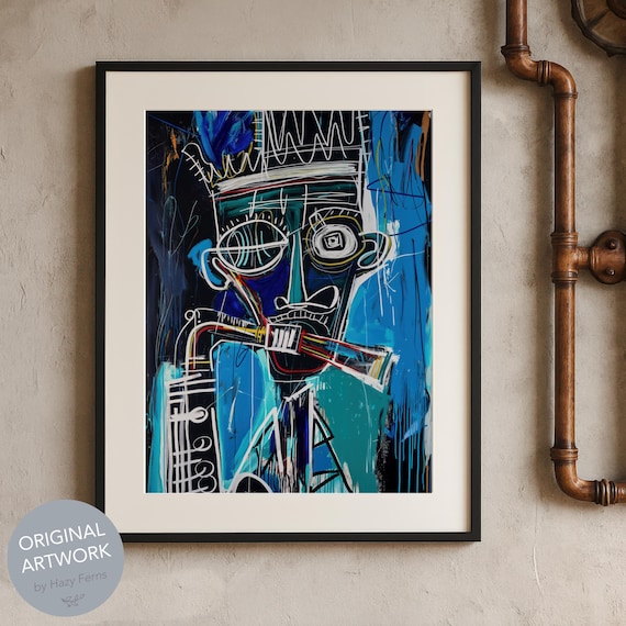 Graffiti Face Saxophone Music Poster, Basquiat Style