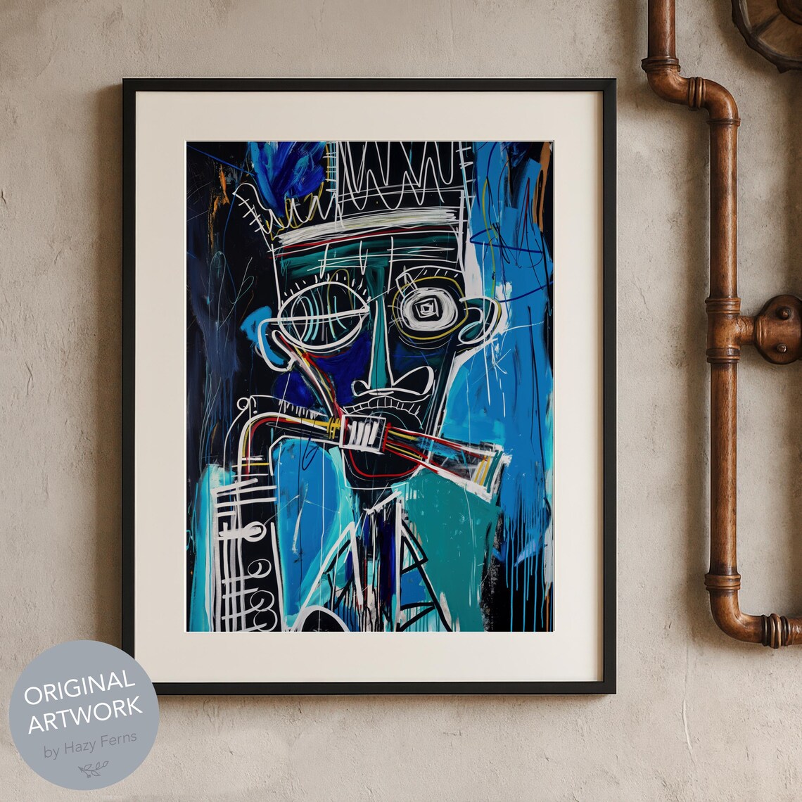 Graffiti Face Saxophone Music Poster, Basquiat Style