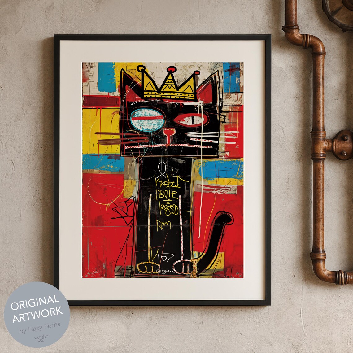 Crown Cat Portrait, Basquiat Inspired Poster