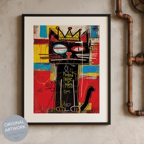 Crown Cat Portrait, Basquiat Inspired Poster