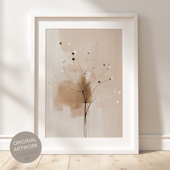 Abstract Neuron Art Print Minimalist Beige Brush Stroke