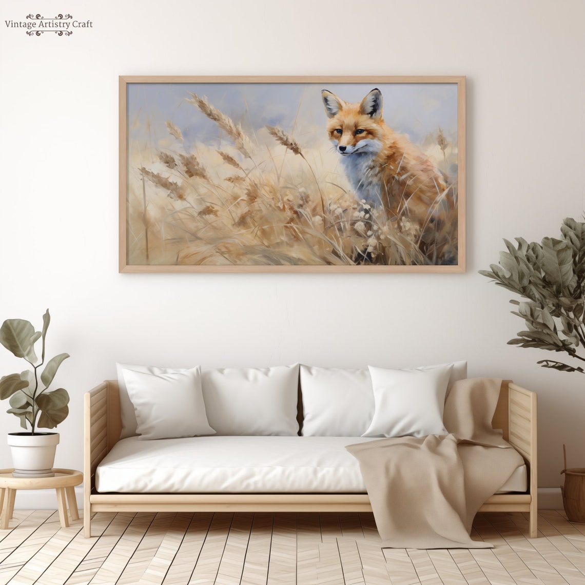 Red Fox in Golden Wheat Field Soft Painterly Wildlife Art Poster - Image 8