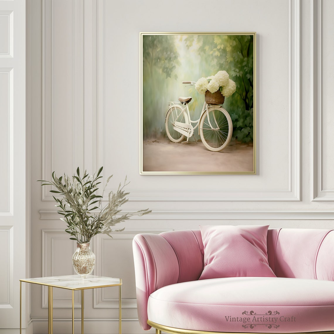 Vintage White Bicycle With Hydrangea Basket Dreamy Garden Poster - Image 6
