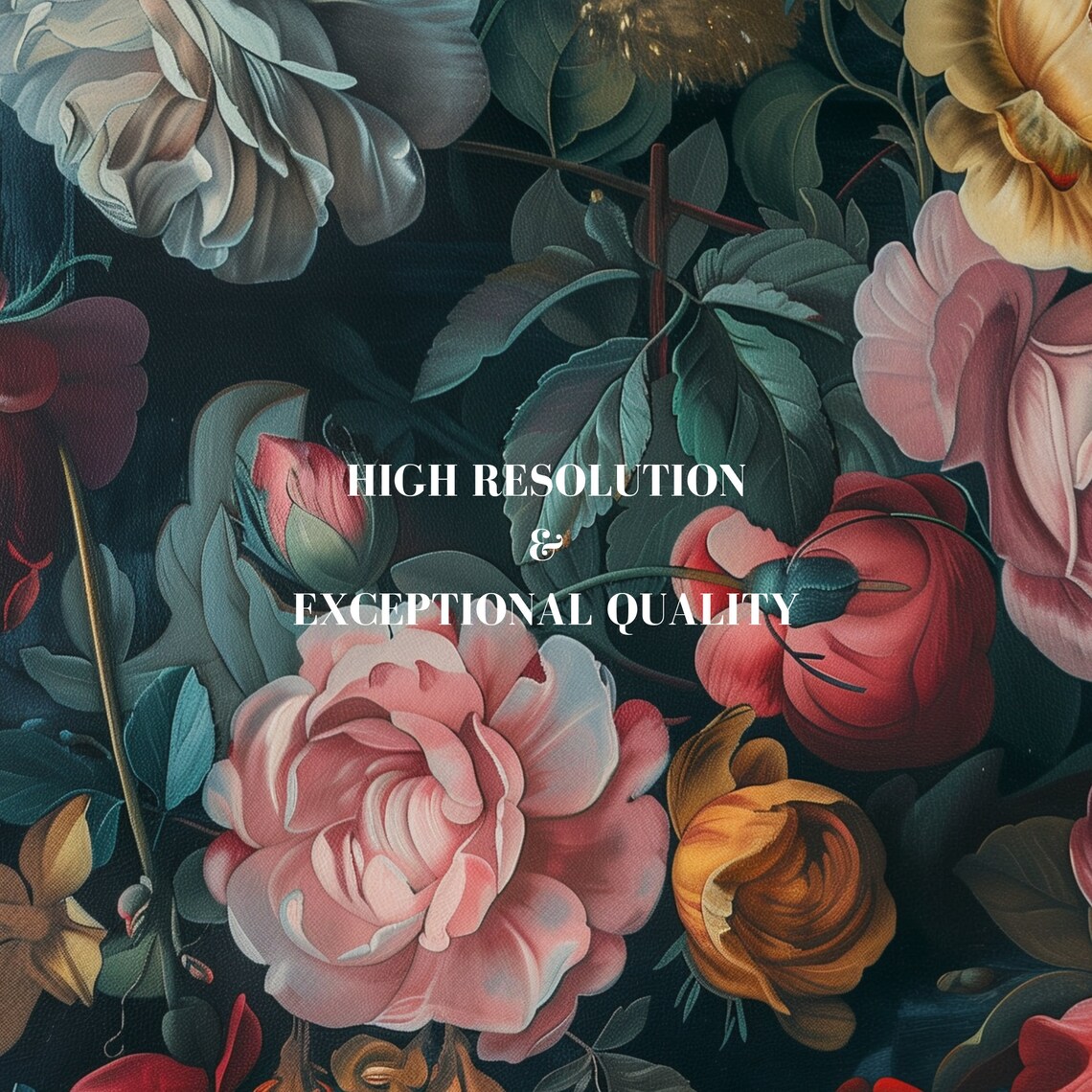 Moody Dark Floral Roses Peonies Vintage Botanical Painting Poster - Image 2
