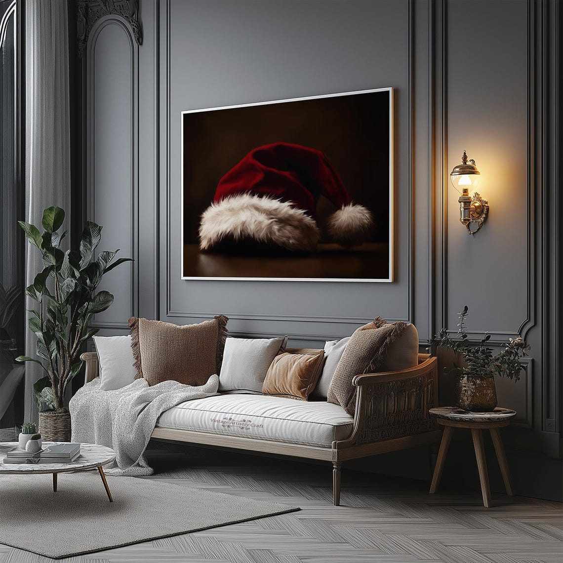 Red Santa Hat Fur Trim Cozy Christmas Holiday Still Life Poster - Image 8