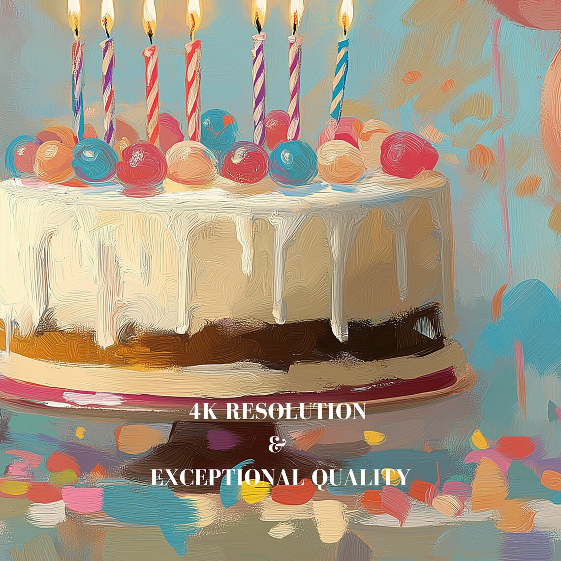 Happy Birthday Cake Balloons Confetti Colorful Wallpaper Poster - Image 7