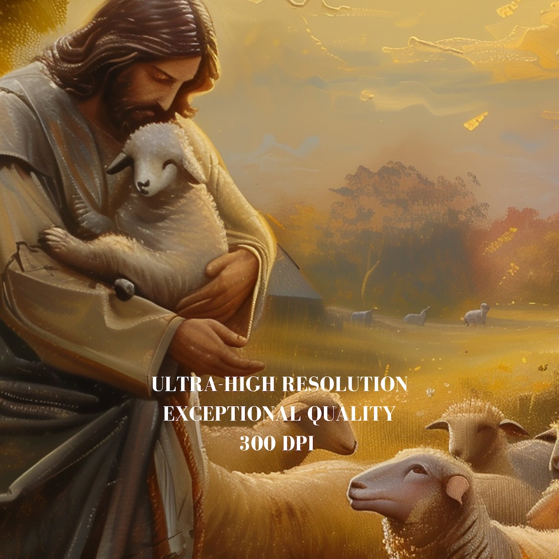 Jesus The Good Shepherd Christian Oil Painting Art Print - Image 8