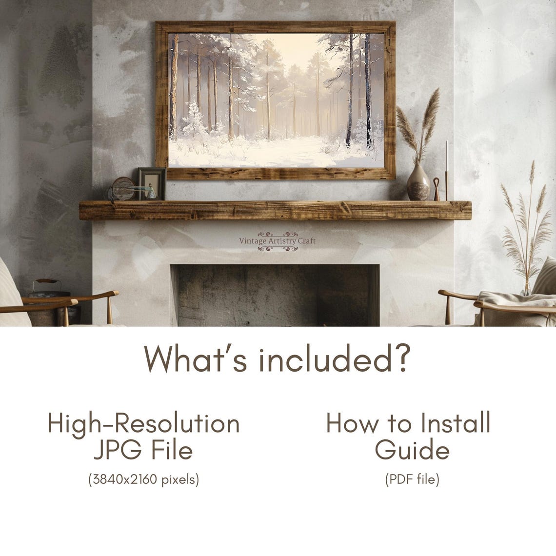 Misty Beige Snowy Pine Forest Calm Winter Wonderland Painting Poster - Image 6