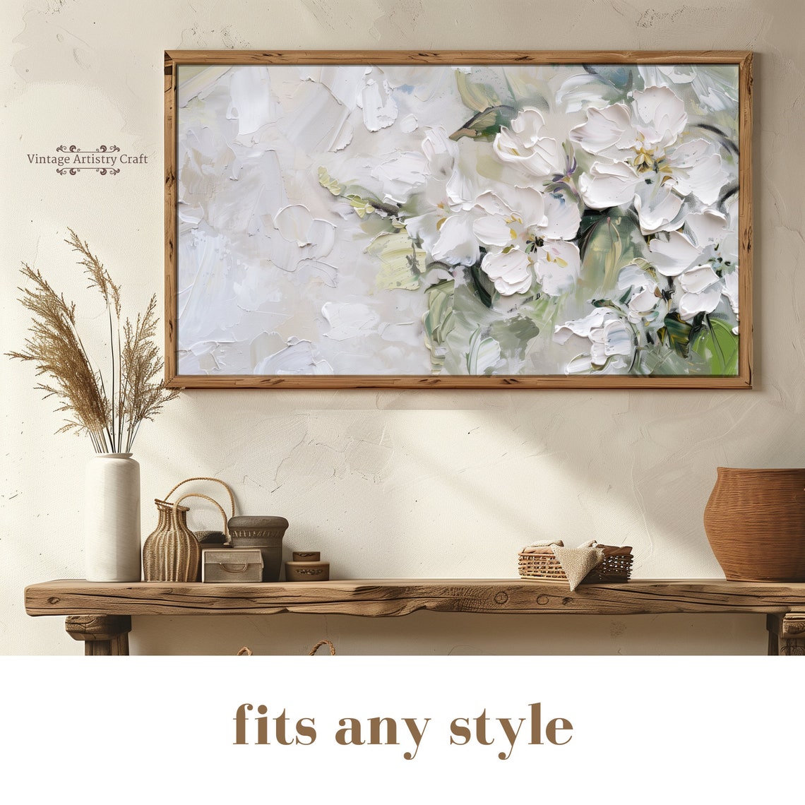 White Blossom Abstract Impasto Floral Painting Soft Botanical Wall Art - Image 8