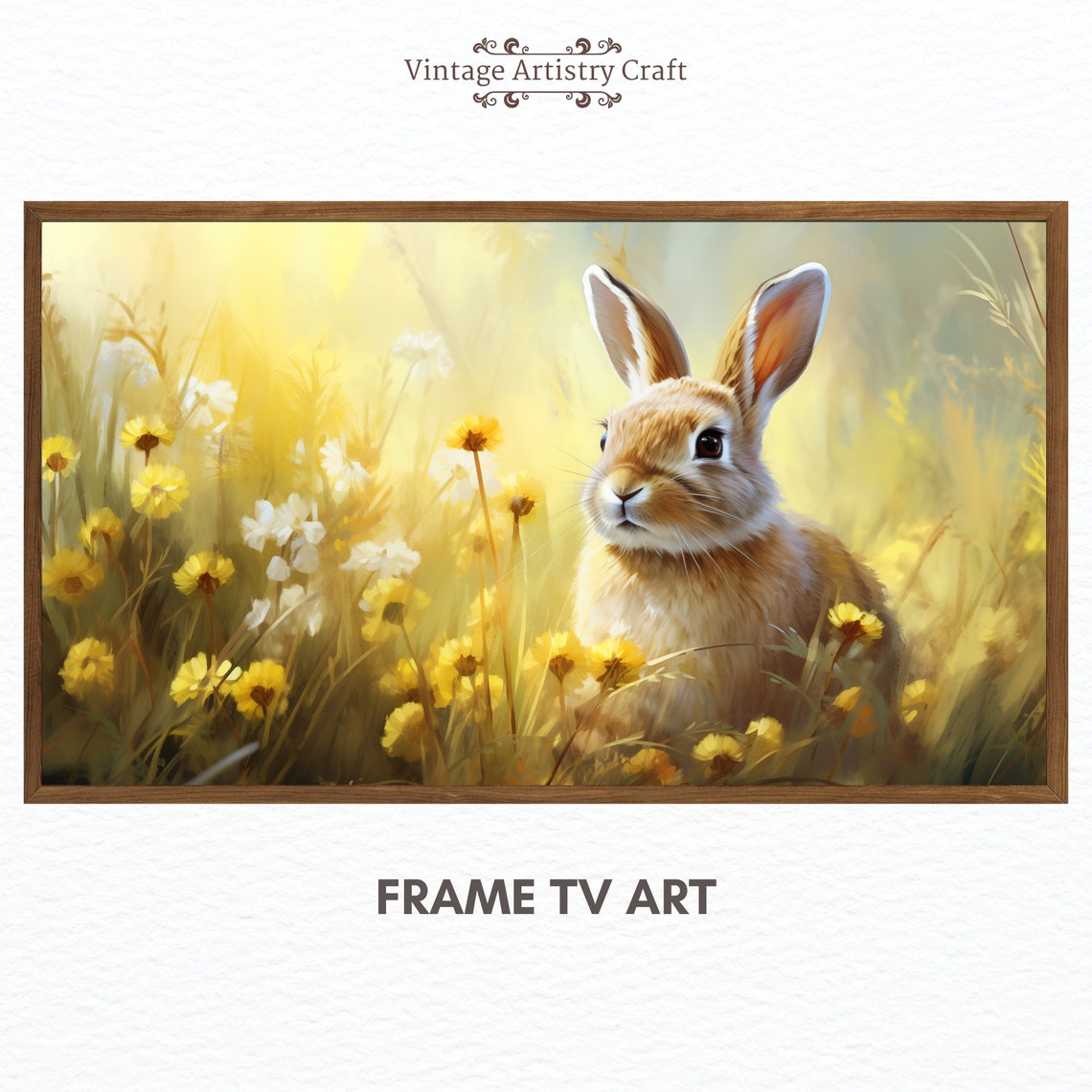 Spring Bunny in Wildflowers Easter Rabbit Golden Meadow Poster