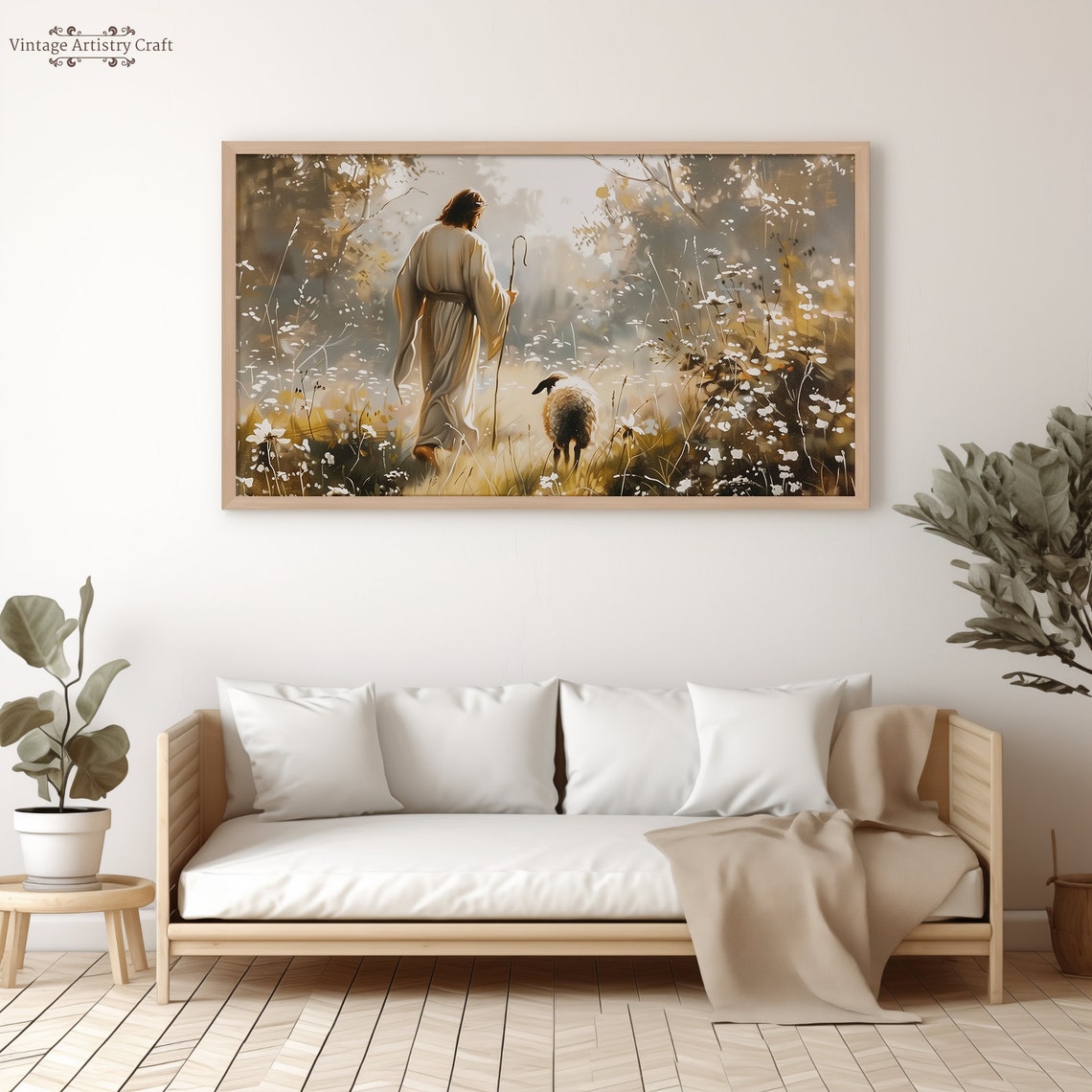 Jesus the Good Shepherd With Lost Sheep Christian Painting Poster - Image 4