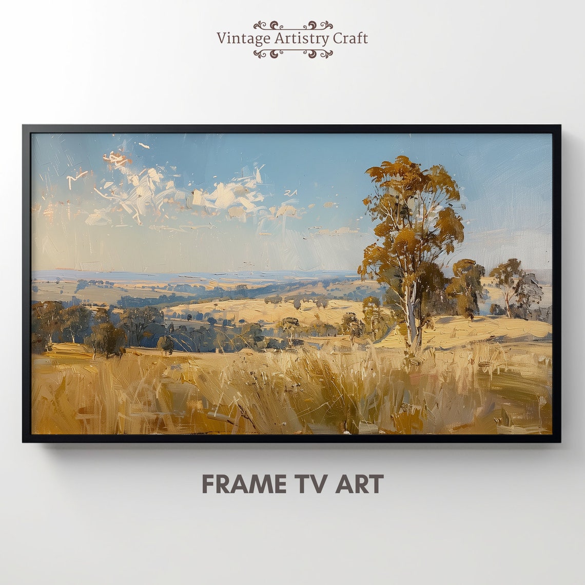 Golden Grassland With Eucalyptus Trees Sunny Summer Landscape Poster