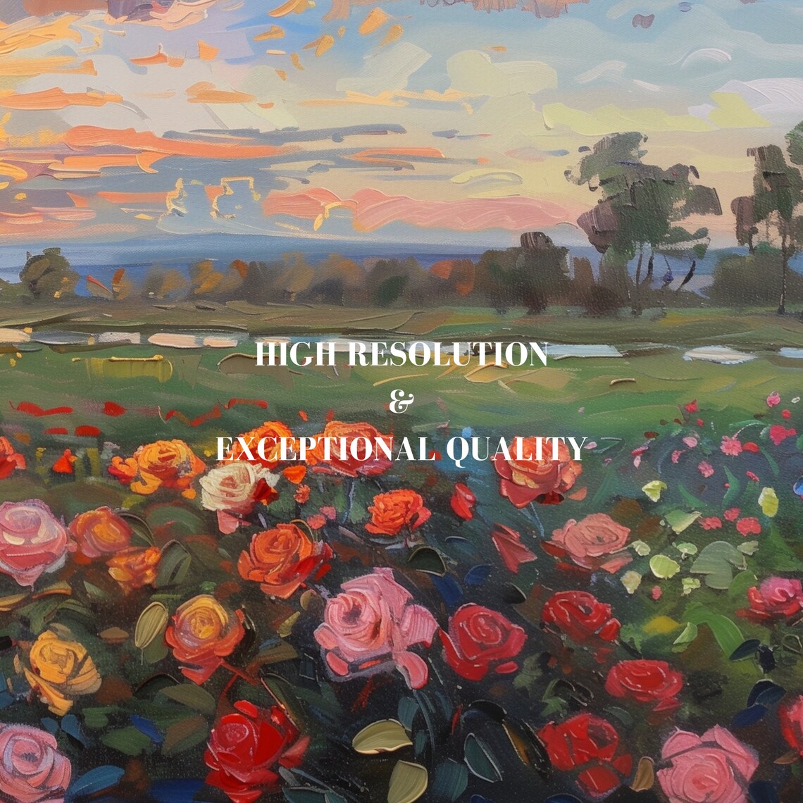 Rose Garden at Sunset Vibrant Oil Painting Romantic Floral Poster - Image 6