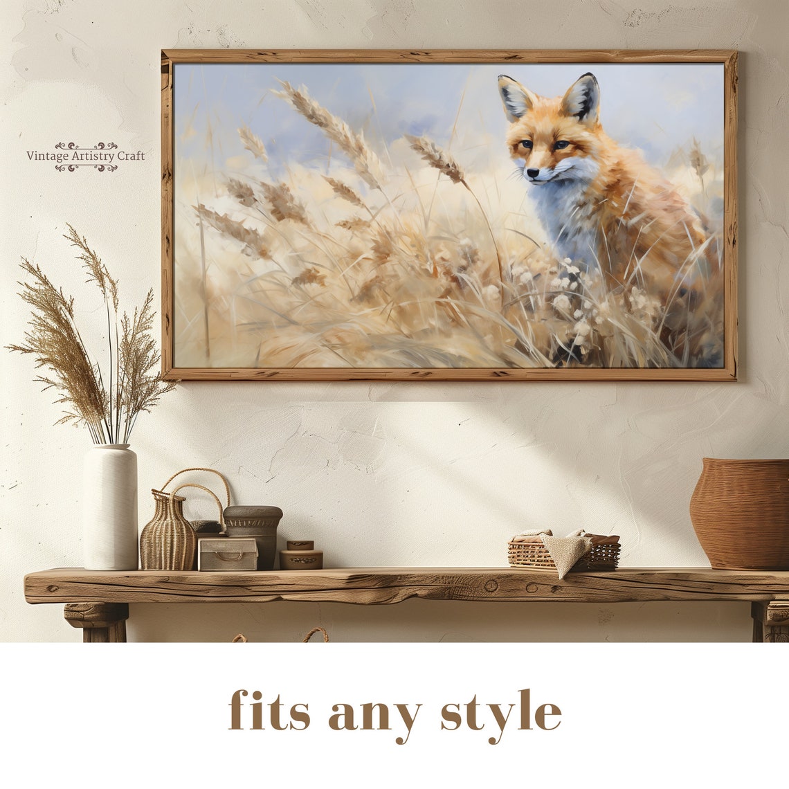 Red Fox in Golden Wheat Field Soft Painterly Wildlife Art Poster - Image 5