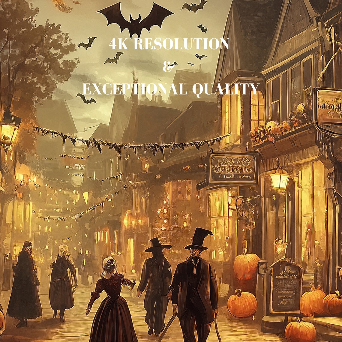 Halloween Street Witches Jack O Lanterns Vintage Town Poster - Image 7