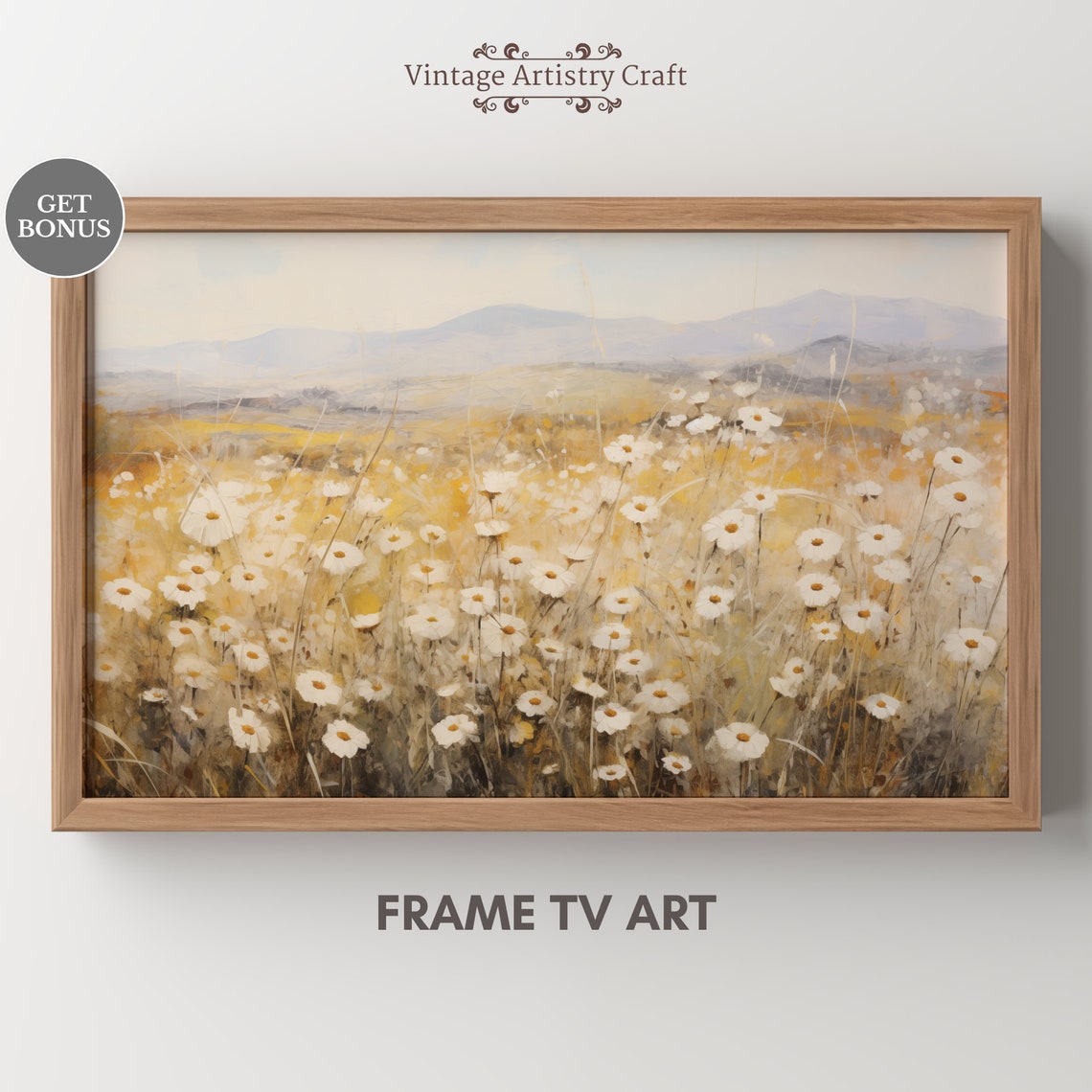 White Daisies Golden Meadow Vintage Spring Wildflower Poster
