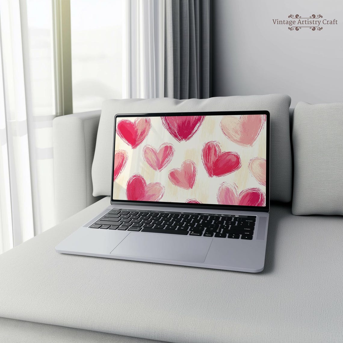 Pink Hearts Pattern Watercolor Romantic Valentine Wallpaper Art Poster - Image 8