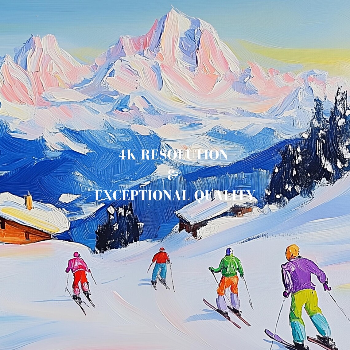 Skiers Alpine Slope Snowy Mountain Winter Sports Painting Poster - Image 7