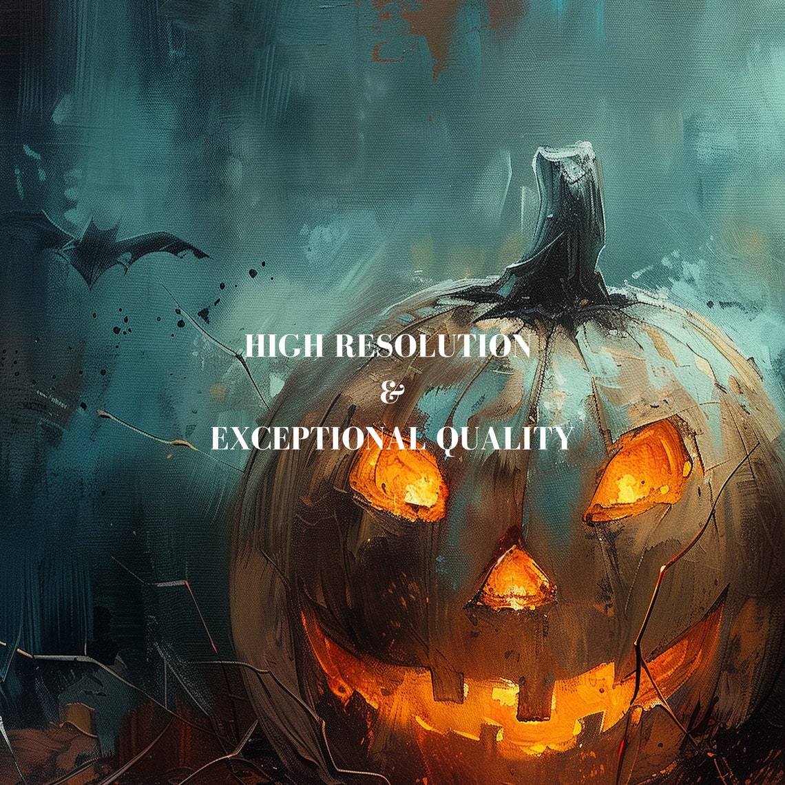 Glowing Jack O Lantern Pumpkins Dark Moody Halloween Painting Poster - Image 7