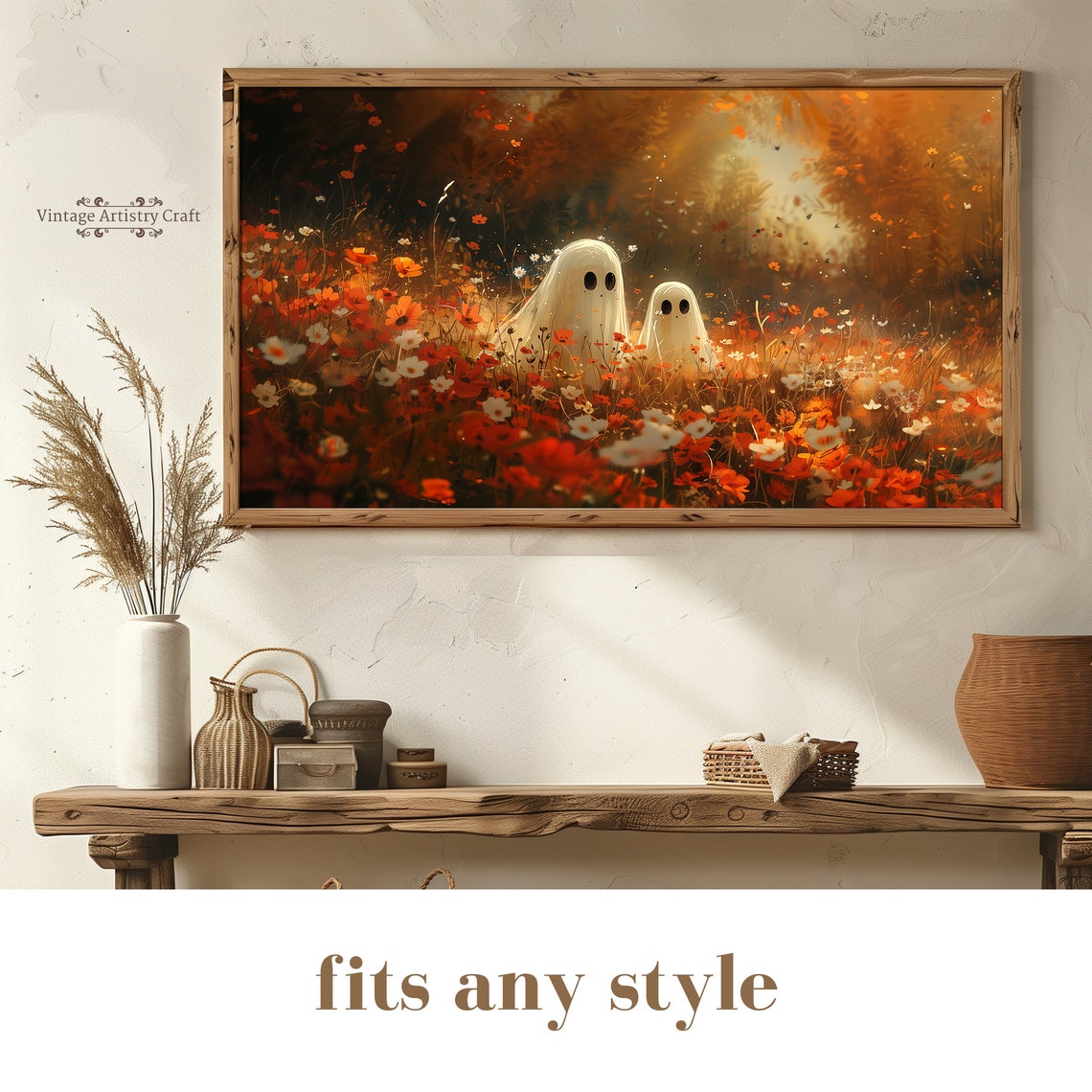 Halloween Frame Tv Art Cute Ghosts Wildflowers Spooky Autumn Halloween Art For Tv 4 Fall Frame Tv Decor Instant - Image 8