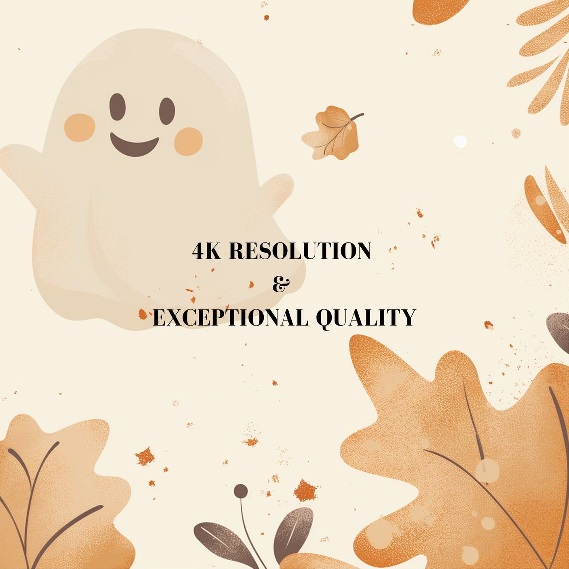 Cute Smiling Ghosts With Orange Autumn Leaves Halloween Poster - Image 8
