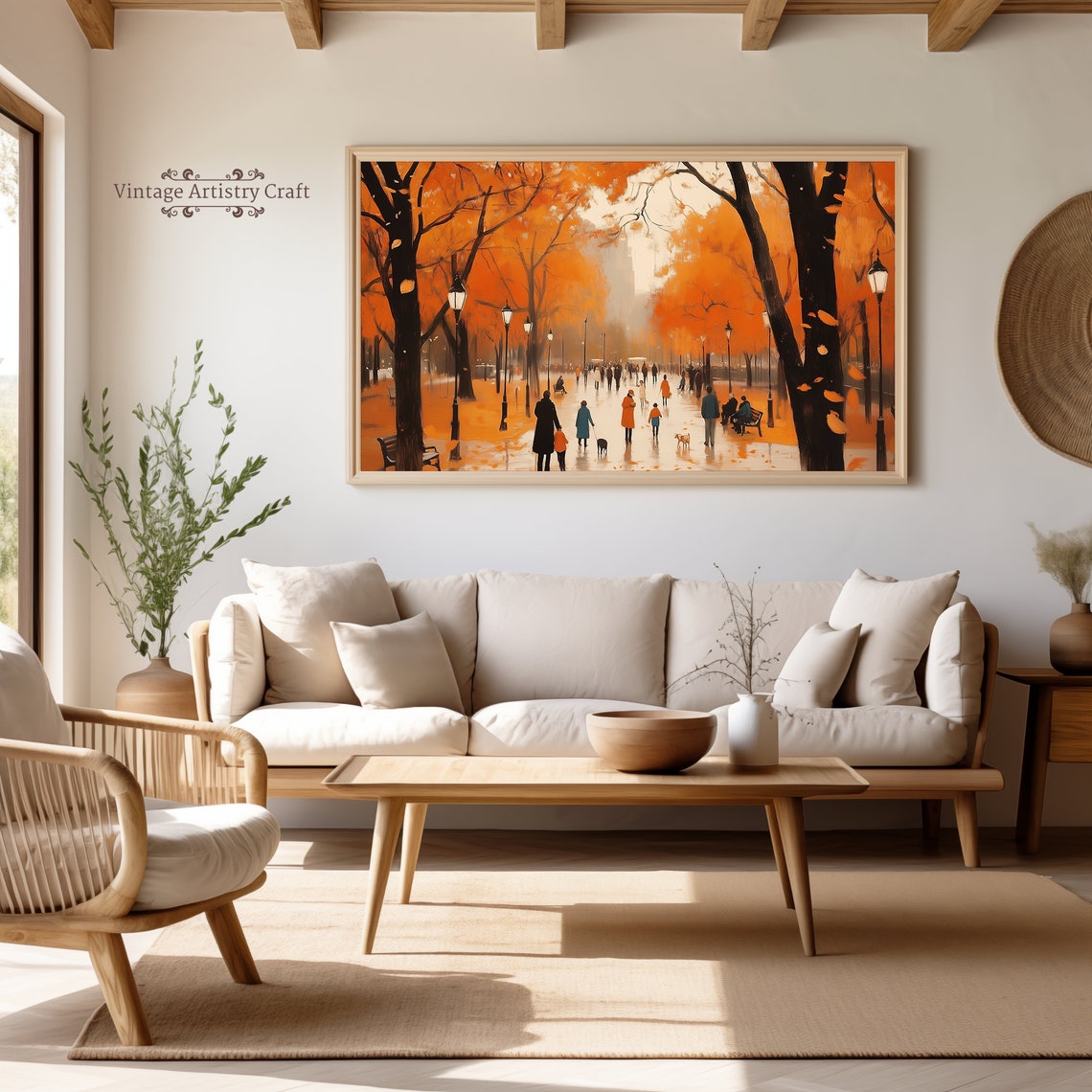 Autumn City Park Stroll Orange Trees Fall Foliage Oil Painting Poster - Image 4