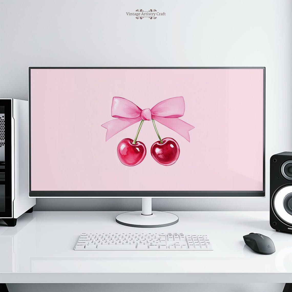 Valentines Day Wallpaper Cute Cherries Romantic Desktop 4k Pc Mac Laptop Macbook Windows Pink Bow Love Background Instant - Image 5