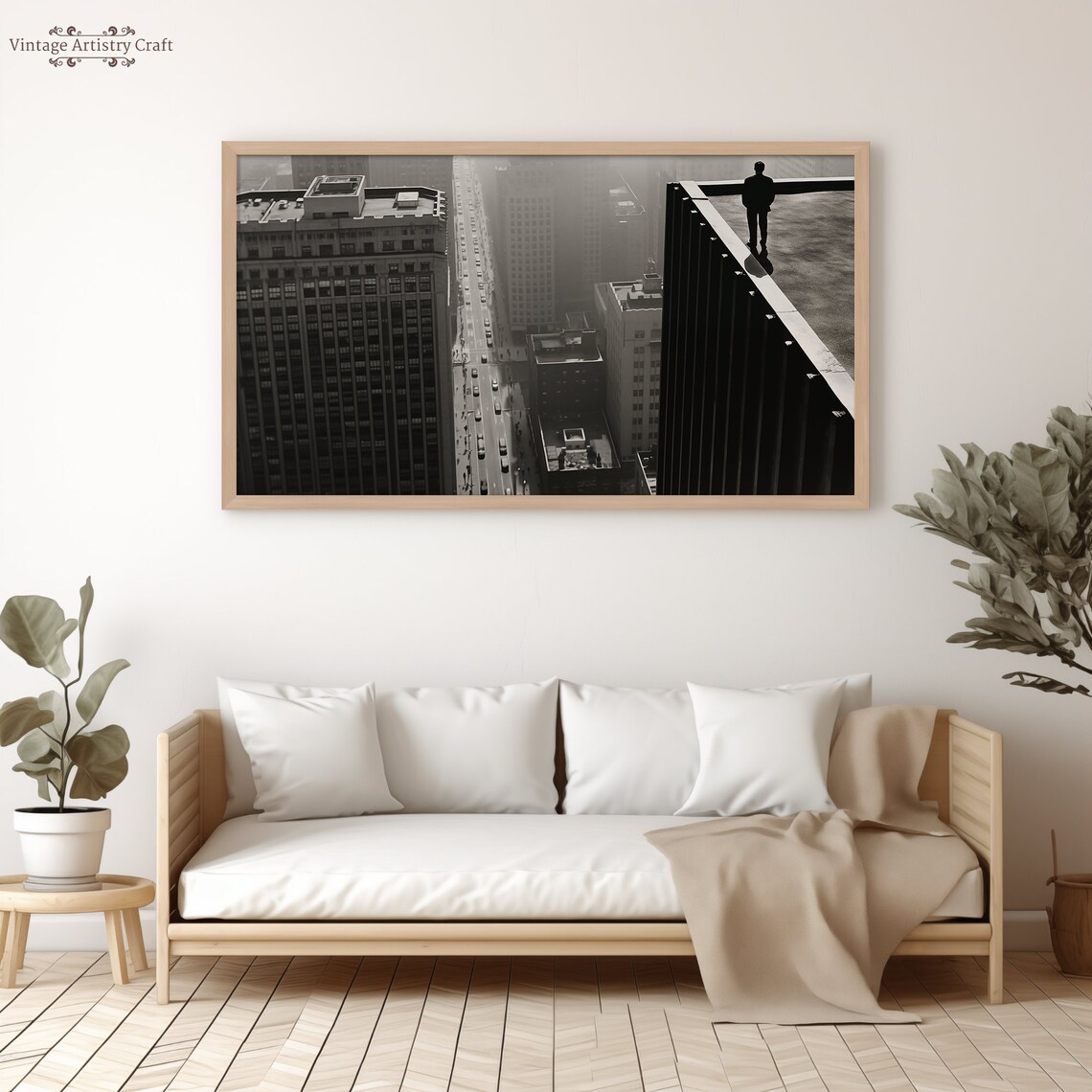 Black and White City Skyline Man on Skyscraper Noir Photo Poster - Image 8