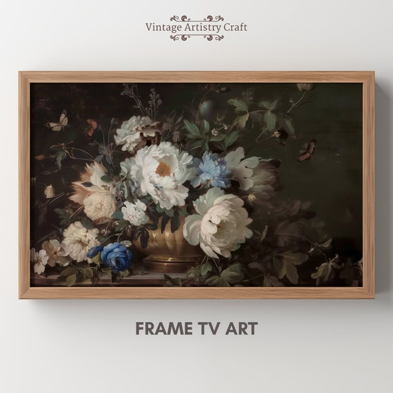Frame Tv Art White Moody Flowers Moody Floral Tv Background Frame Tv Art Vintage Flower Still Life Farmhouse Painting Dark