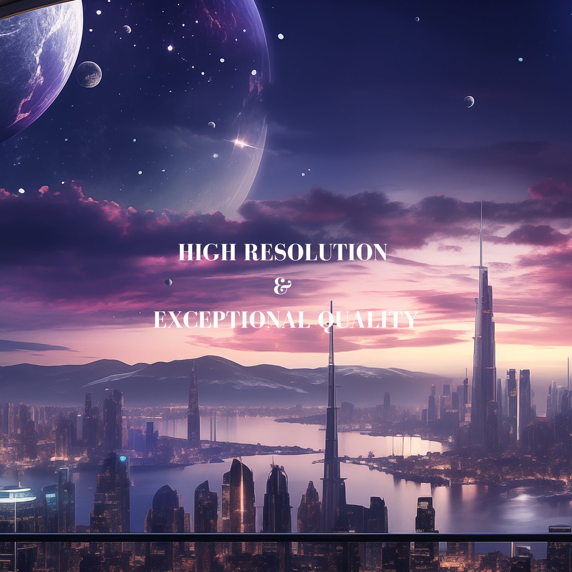 Futuristic Sci Fi City Skyline At Purple Planet Sunset Poster - Image 6