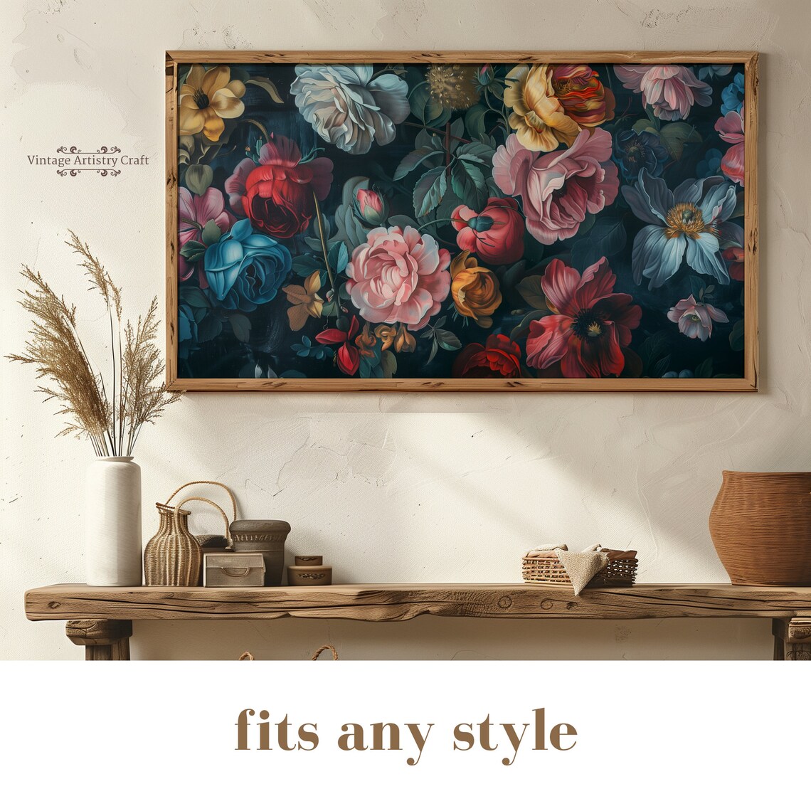 Moody Dark Floral Roses Peonies Vintage Botanical Painting Poster - Image 5