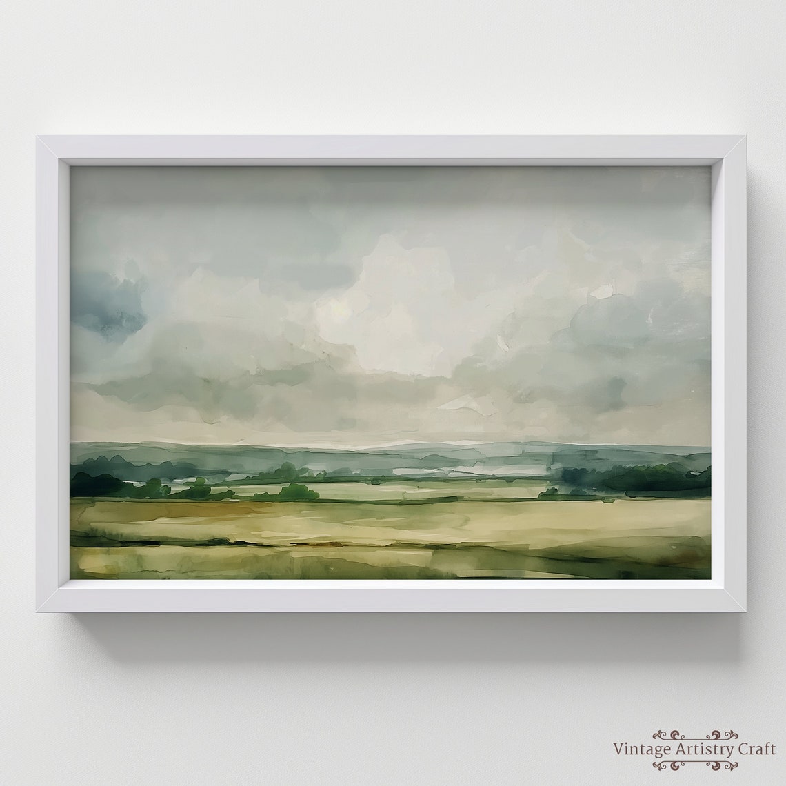 Soft Green Misty Landscape Abstract Watercolor Calm Nature Wall Art - Image 5