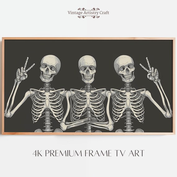 Funny Skeletons Trio Peace Signs Retro Halloween Spooky Poster
