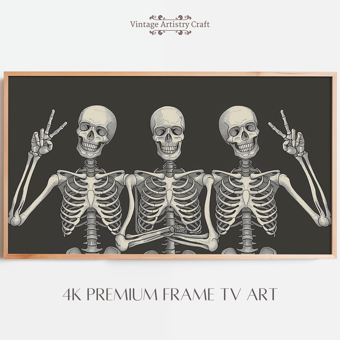 Funny Skeletons Trio Peace Signs Retro Halloween Spooky Poster