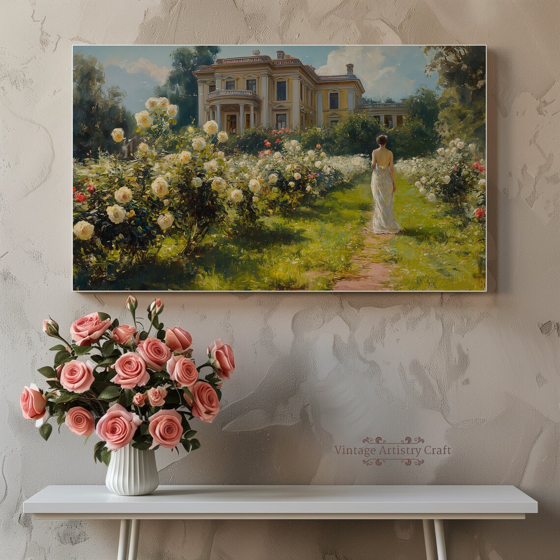 Woman in Rose Garden Summer Painting Art Print - Image 8